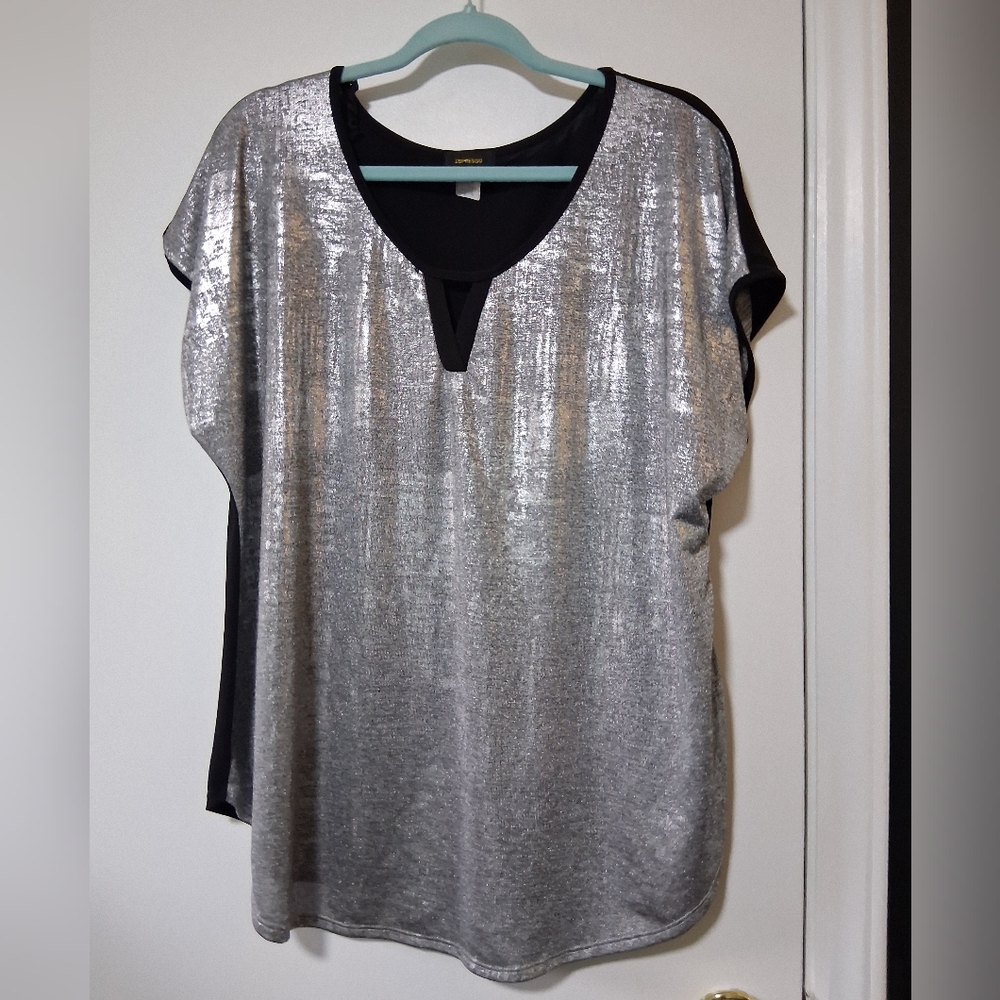 Espresso Metallic Silver and Black Blouse Size 3X